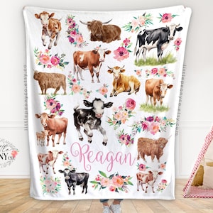Floral Cow Baby Blanket - Farmhouse Floral Nursery - Baby Cow Nursery Decor - Highland Cow Nursery - Farmhouse Cow Baby Nursery Baby Blanket
