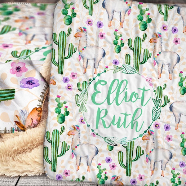 Personalized Cactus llama Blanket - Sherpa Throw Blanket -  llama Blanket -  Baby Blanket - Personalized Sherpa Blanket - Llama Blanket
