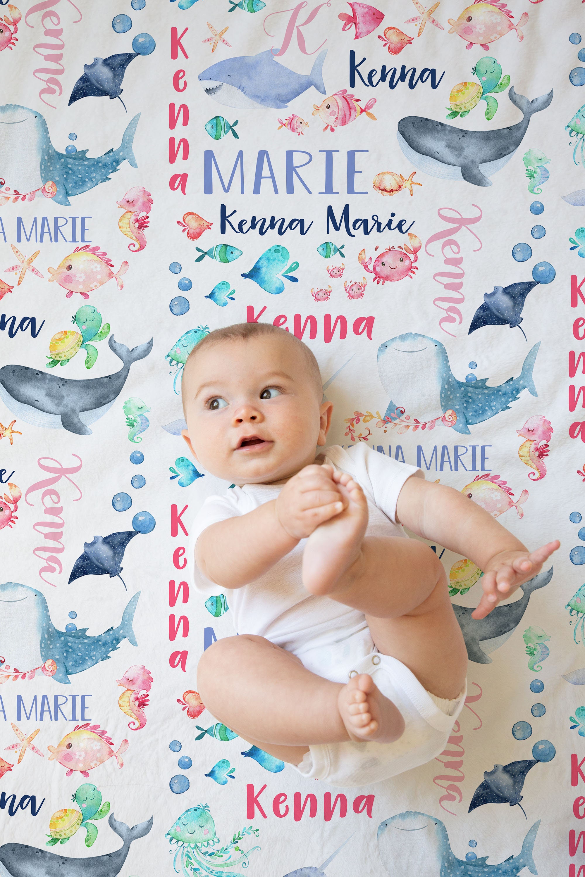 Personalized Ocean Animals Blanket - Sea Animals Baby Blanket - Ocean ...