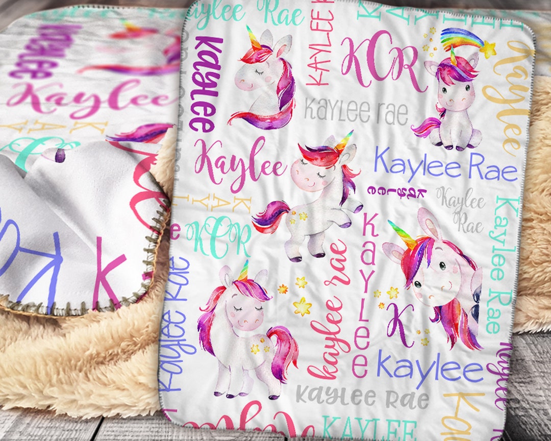 Personalized Unicorn Name Blanket Sherpa