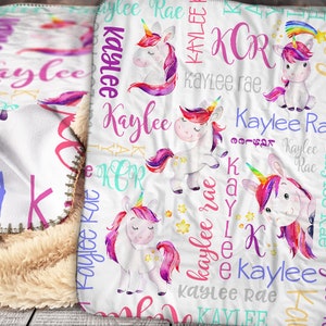 Personalized Unicorn Blanket - Personalized Unicorn Blanket - Rainbow Unicorn Baby Blanket - Personalized Unicorn Name Blanket Sherpa