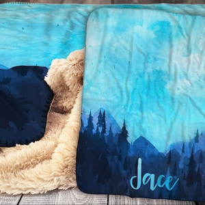 Personalized Blanket - Sherpa Throw Blanket -  Outdoor Rustic Blanket - Mountain Blanket - Personalized Name Blanket - Baby Blanket - Sherpa
