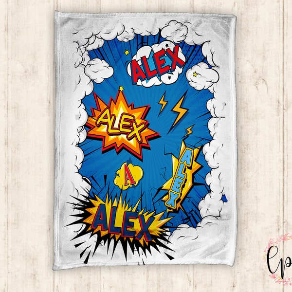 Personalized Baby Blanket - Super Hero Style Personalized Blanket - Pattern Throw Blanket - Personalized Comic Book Superhero Blanket