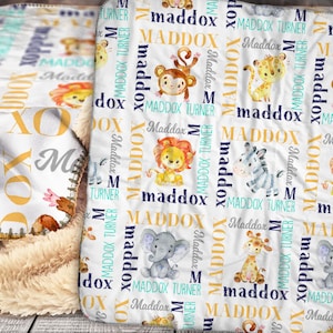 Personalized Blanket - Personalized Jungle Animal Blanket - Sherpa Throw Blanket -  Animal Blanket - Personalized Jungle Animal Blanket -
