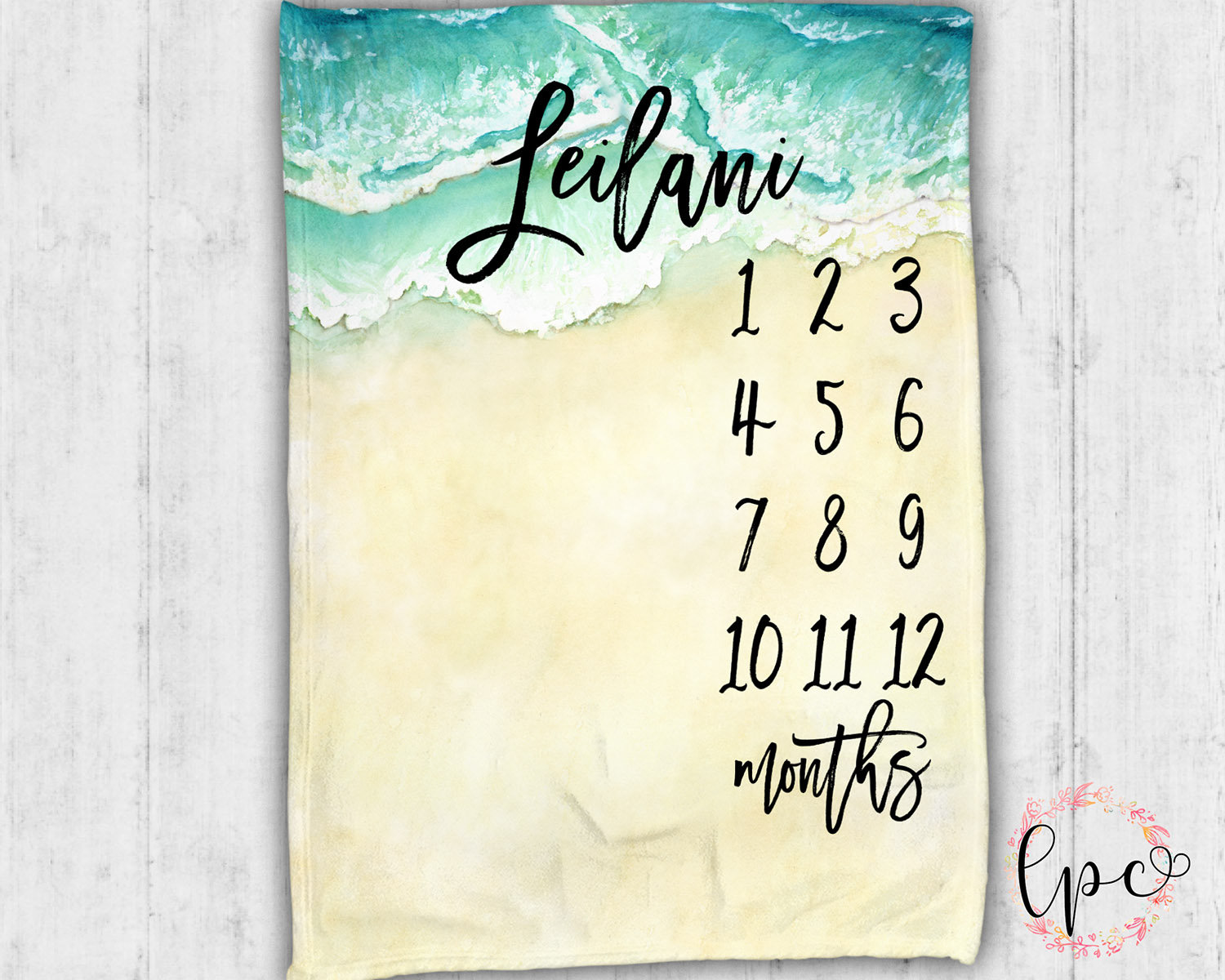 Baby Milestone Blanket - Beach Baby Blanket - Personalized Baby Blanket - Ocean Milestone - Monthly Milestone - Sea Shore Beach Gulf Wave