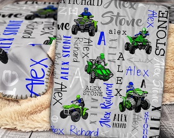 Manta personalizada para quadriciclo - Manta com nome e tema de veículo 4x4 - Manta personalizada para bebê com tema de quadriciclo - Manta personalizada para bebê - Manta personalizada com nome