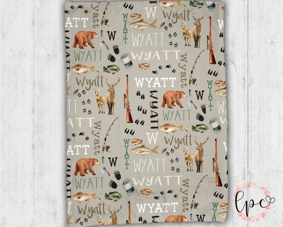 Personalized Hunting Fishing Blanket - Custom Hunting Baby Blanket- Hunting Baby Blanket - Personalized Name Blanket - Outdoors Bear Deer