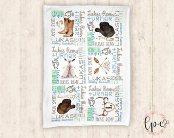 Personalized Western Baby Blanket - Baby Blanket - Name Pattern Blanket - Cowboy Cowgirl Baby Name Blanket - Personalized Baby Shower Gift