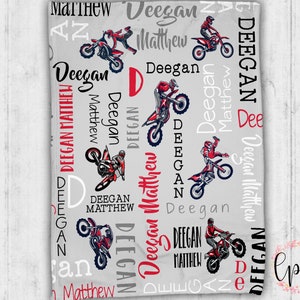 Personalized Baby Name Blanket - Dirt Bike Baby Blanket - Motorcycle Baby Blanket -  Dirt Bike Personalized Baby Name Blanket - Motocross