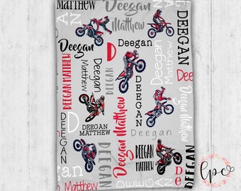 Personalized Dirt Bike Blanket - Motocross Baby Blanket - Motorcycle Baby Blanket -  Dirt Bike Baby Name Blanket - Motocross Nursery