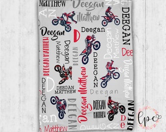 Personalized Baby Name Blanket - Dirt Bike Baby Blanket - Motorcycle Baby Blanket -  Dirt Bike Personalized Baby Name Blanket - Motocross