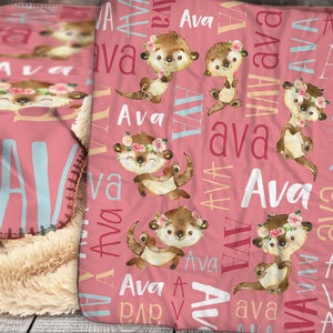 Personalized Blanket - Otter Blanket -  Floral Otter Personalized Blanket - Baby Blanket - Personalized Name Blanket - Name Pattern - Otter