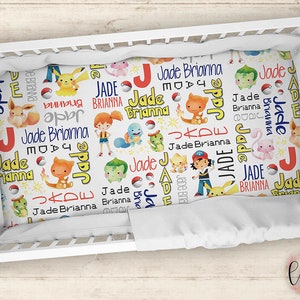 Personalized Crib Sheet - Gaming Crib Sheet - Personalized Poke Mon Baby Fitted Crib Sheet - Custom Baby Crib Sheet