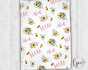 Personalized Baby Blanket - Sunflower Personalized Blanket - Name Blanket - Sunflower Blanket - Personalized Blanket - Sunflower Pattern -