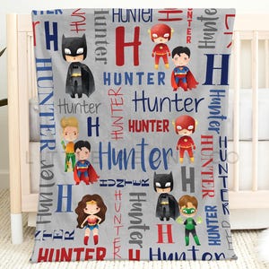 Manta personalizada de super-herói - Manta de bebê com tema de super-heróis - Manta personalizada com nome - Manta com nome do bebê