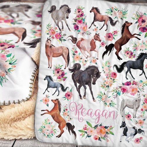 Personalized Horse Baby Blanket Horse Sherpa Throw Blanket Etsy