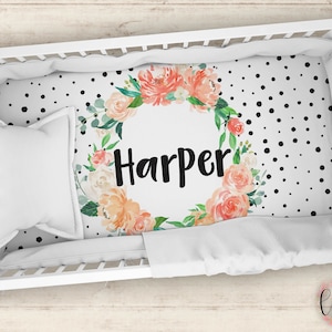 Personalized Crib Sheet - Floral Crib Sheet - Personalized Baby Fitted Crib Sheet - Baby Shower Gift - Personalized - Crib Sheet - Baby Gift