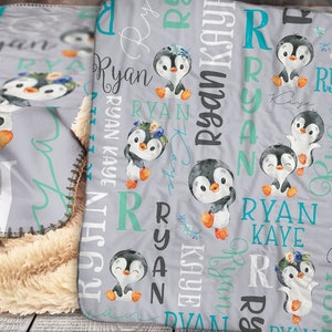 Personalized Blanket - Penguin Blanket -  Penguin Personalized Blanket - Personalized Baby Blanket - Name Blanket - Name Pattern Blanket