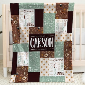 Western Cowboy Baby Blanket - Personalized Patchwork Western Baby Name Blanket - Custom Cowboy Blanket for Boys - Wild West Blanket