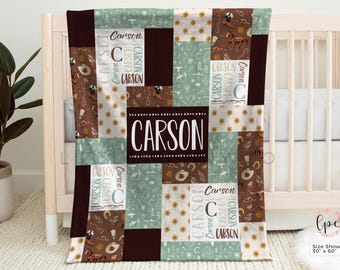 Western Cowboy Baby Blanket - Personalized Patchwork Western Baby Name Blanket - Custom Cowboy Blanket for Boys - Wild West Blanket