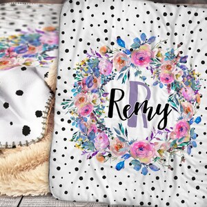 Personalized Blanket - Sherpa Throw Blanket -  Floral Blanket - Wildflowers Blanket - Personalized Name Blanket - Baby Blanket - Sherpa