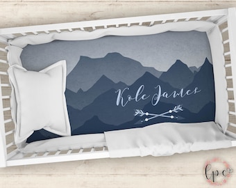Personalized Crib Sheet - Mountain Themed Crib Sheet - Personalized Baby Fitted Crib Sheet - Baby Shower Gift - Personalized - Crib Sheet -