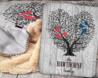 Personalized Family Tree Sherpa Blanket - Grandma Gift - Personalized Grandmother Gift - Custom Family Tree Print Blanket - Gift for Grandma