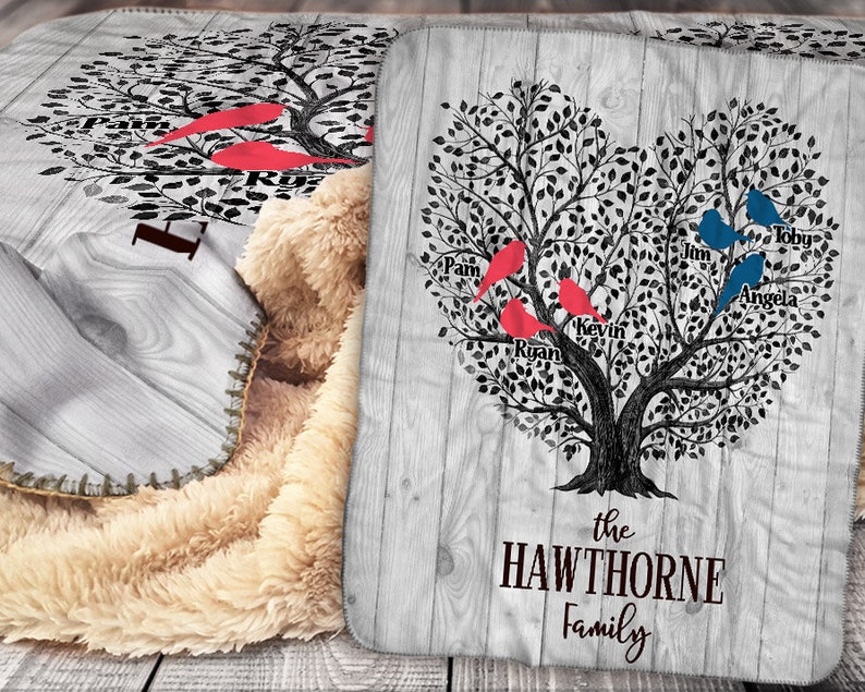 Personalized Family Tree Sherpa Blanket Grandma Gift Etsy