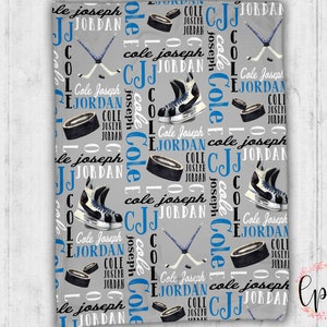Personalized Baby Blanket - Baby Blanket - Name Pattern Blanket - Hockey Baby Blanket, Hockey Theme, Throw Blanket, Hockey