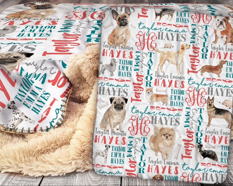 Personalized Dog Breeds Blanket Dog Theme Sherpa Throw Etsy Canada
