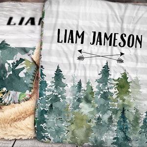 Personalized Woodland Blanket - Sherpa Throw Blanket -  Outdoor Rustic Blanket - Mountain Blanket - Personalized Name Blanket - Baby Blanket