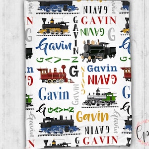 Personalized Train Baby Blanket - Trains Personalized Blanket - Pattern Throw Blanket - Personalized Blanket Vintage Train - Name Pattern