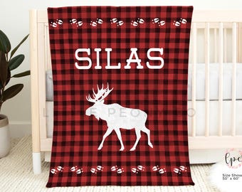 Manta de alce para bebé - Manta de alce del bosque - Manta de alce personalizada - Decoración de habitación infantil con alce - Habitación infantil con alce del bosque para niños