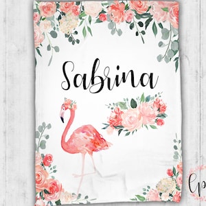 Personalized Baby Blanket - Personalized Blanket - Throw Blanket - Floral Blanket - Floral Baby Blanket - Flamingo theme - Baby blanket -