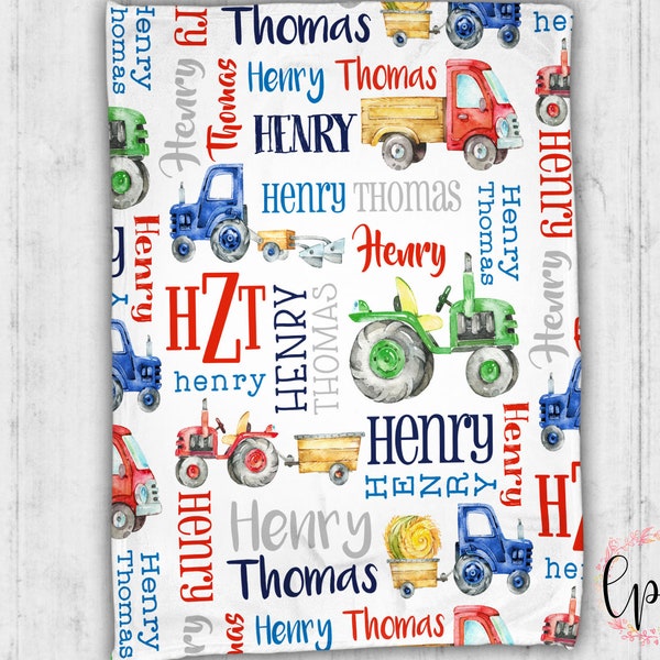 Personalized Baby Blanket - Tractor Personalized Blanket - Pattern Throw Blanket - Personalized Tractor Blanket - Farm Baby Blanket