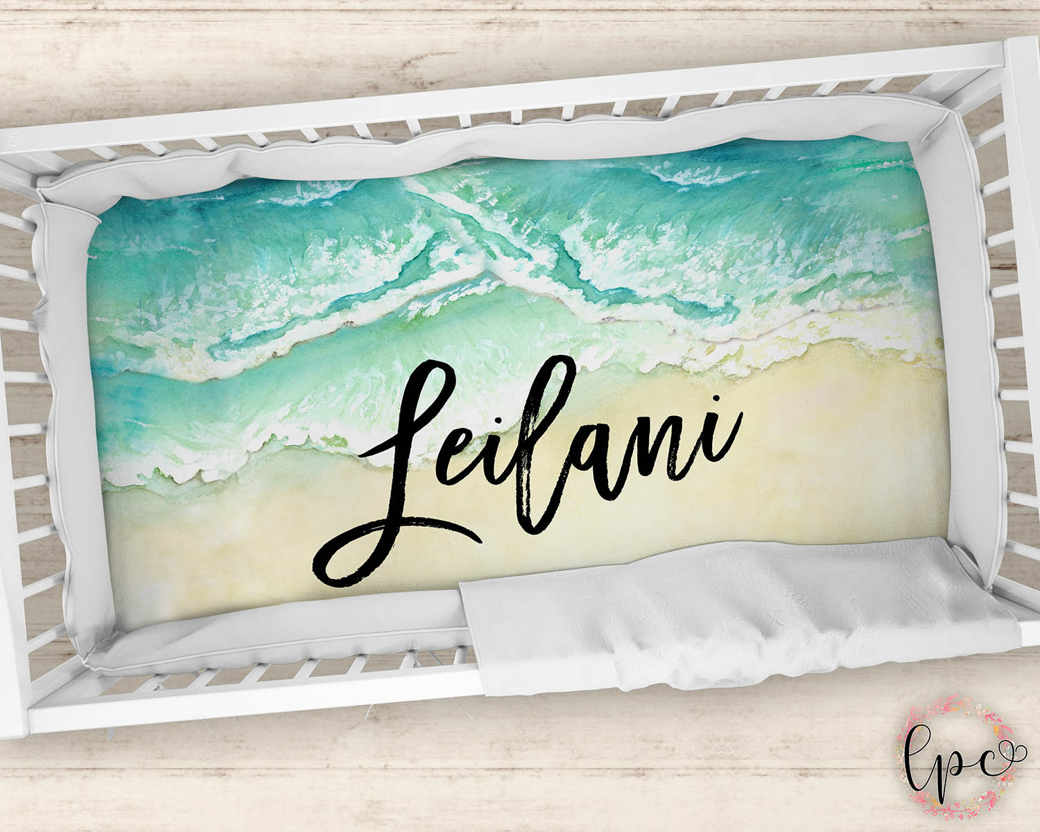 Personalized Crib Sheet - Ocean Wave Crib Sheet - Personalized Baby Fitted Crib Sheet - Ocean Baby Shower Gift - Sea Shore Waves Baby Sheet