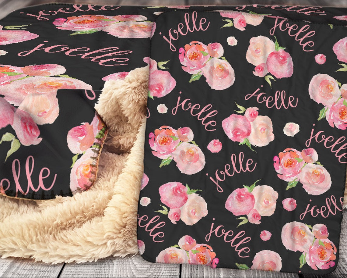 Personalized Blanket Sherpa Throw Blanket Floral Blanket Etsy