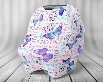 Personalized Car Seat Cover - Baby Car Seat Cover - Personalized Nursing Cover - Car Seat Cover - Nursing Cover - Name Pattern - Butterfly