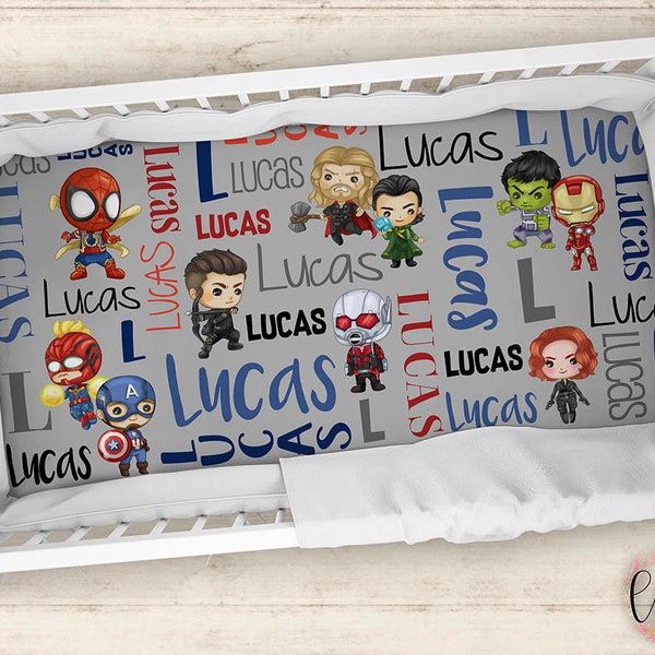 Personalized Superhero Crib Sheet - Personalized Crib Sheet - Personalized Super Hero Baby Fitted Crib Sheet - Custom Baby Crib Sheet