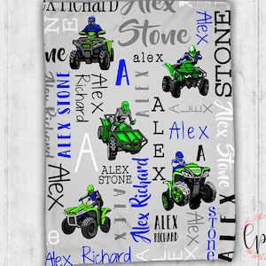 Personalized Baby Name Blanket - 4x4 4 Wheeler Baby Blanket - Quad Bike Baby Blanket -  4-Wheel ATV Personalized Baby Name Blanket