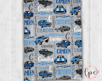 Personalized Muscle Car Baby Blanket - Sport Car Personalized Blanket - Pattern Throw Blanket - Personalized Baby Blanket Vintage Muscle Car