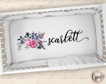 Personalized Crib Sheet - Floral Themed Crib Sheet - Personalized Baby Fitted Crib Sheet - Baby Shower Gift - Personalized - Crib Sheet -