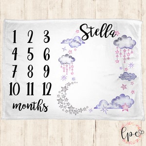 Baby Milestone Blanket - Moon n Stars Receiving Baby Monthly Milestone Blanket Photo Prop Blanket with Calendar - 30x40, 50x60, 60x80