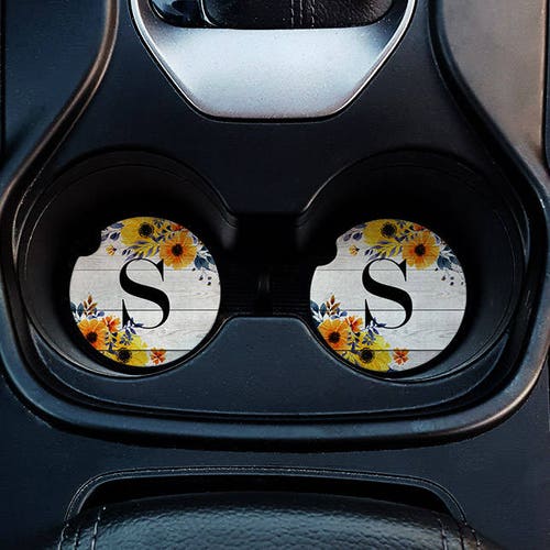 Floral Personalized Car Coasters Sunflower Car Coasters Etsy