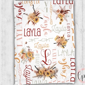 Personalized Baby Blanket - Baby Blanket - Floral Blanket - Boho Floral Blanket - Personalized Gift - Baby Shower Gift - Rustic Sunflower