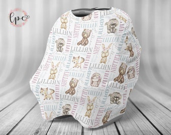 Personalized Car Seat Canopy Cover - Baby Car Seat Cover - Personalized Nursing Cover - Car Seat Canopy Cover - Woodland Animals - Woodland