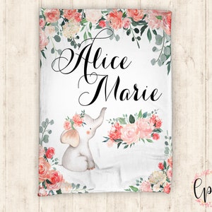 Personalized Baby Blanket - Elephant Floral Baby Blanket - Custom Baby Blanket - Floral Elephant - Baby Blanket - Baby Shower Gift
