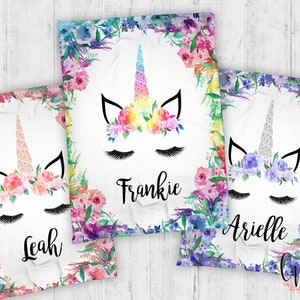 Gepersonaliseerde babydeken eenhoorn - babydeken - bloemendeken - eenhoornhoorn en babydeken bloemen - gepersonaliseerd kraamcadeau