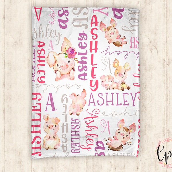 Personalized Baby Blanket - Personalized Blanket - Piglet Blanket - Name Blanket - Piggy Pig - Custom Pig Blanket - Name Blanket