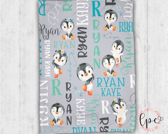 Personalized Baby Blanket - Personalized Blanket - Penguin Blanket - Name Blanket - Penguin Custom Penguin Blanket - Name Blanket - Penguin